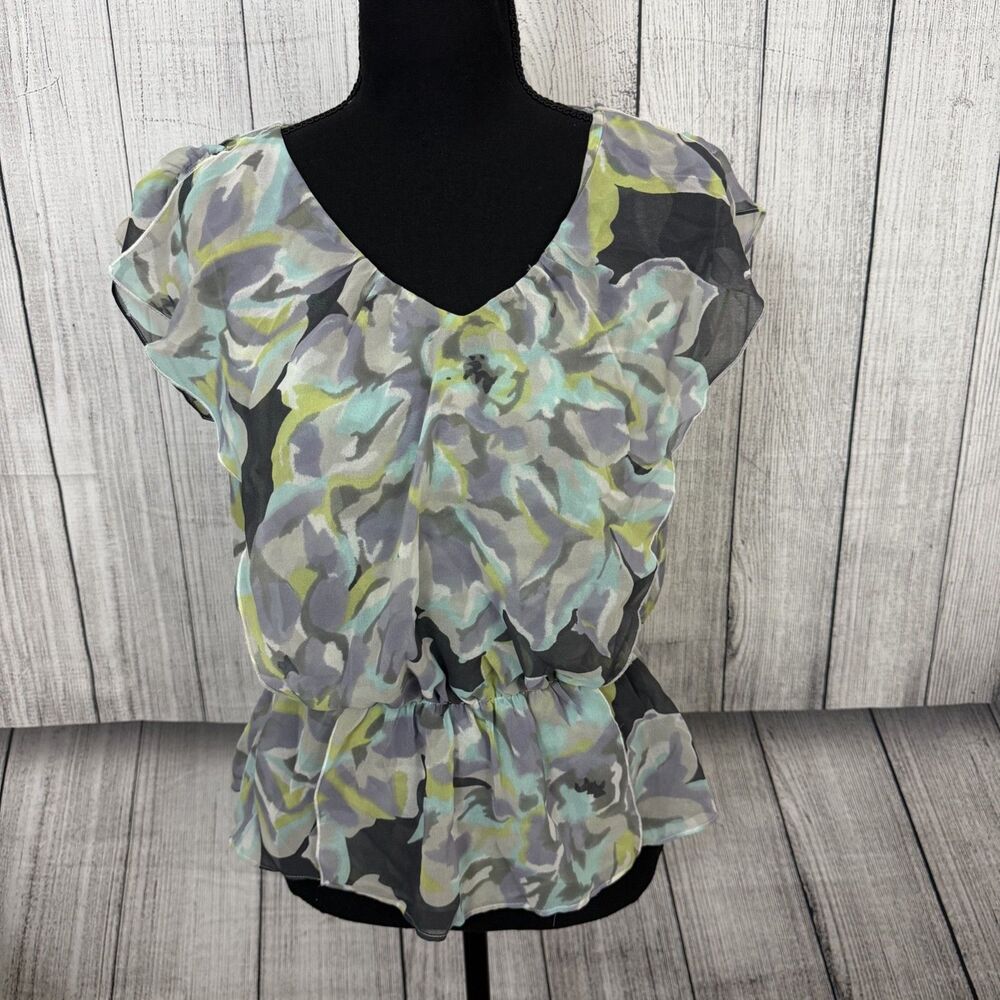 Loft Women's XS Multicolor Short Flutter Sleeve Pullover Peplum Shirt Boho